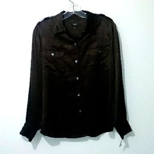 Talbots brown silk button up blouse